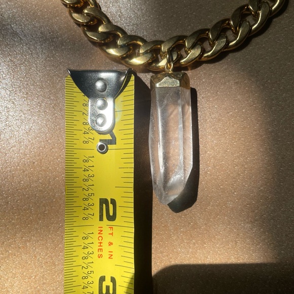 💎 Quartz crystal stone chunky curb chain necklace gold statement layering boho - Picture 9 of 9